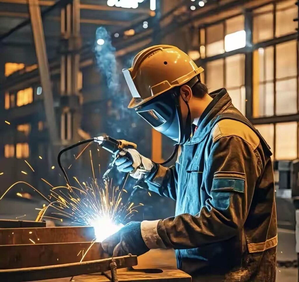 steel grating welding worker