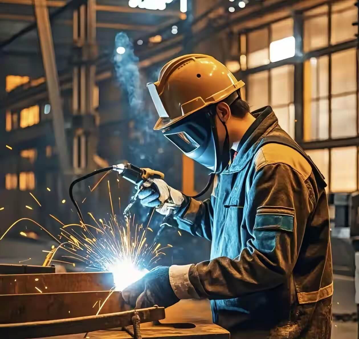 steel grating welding worker
